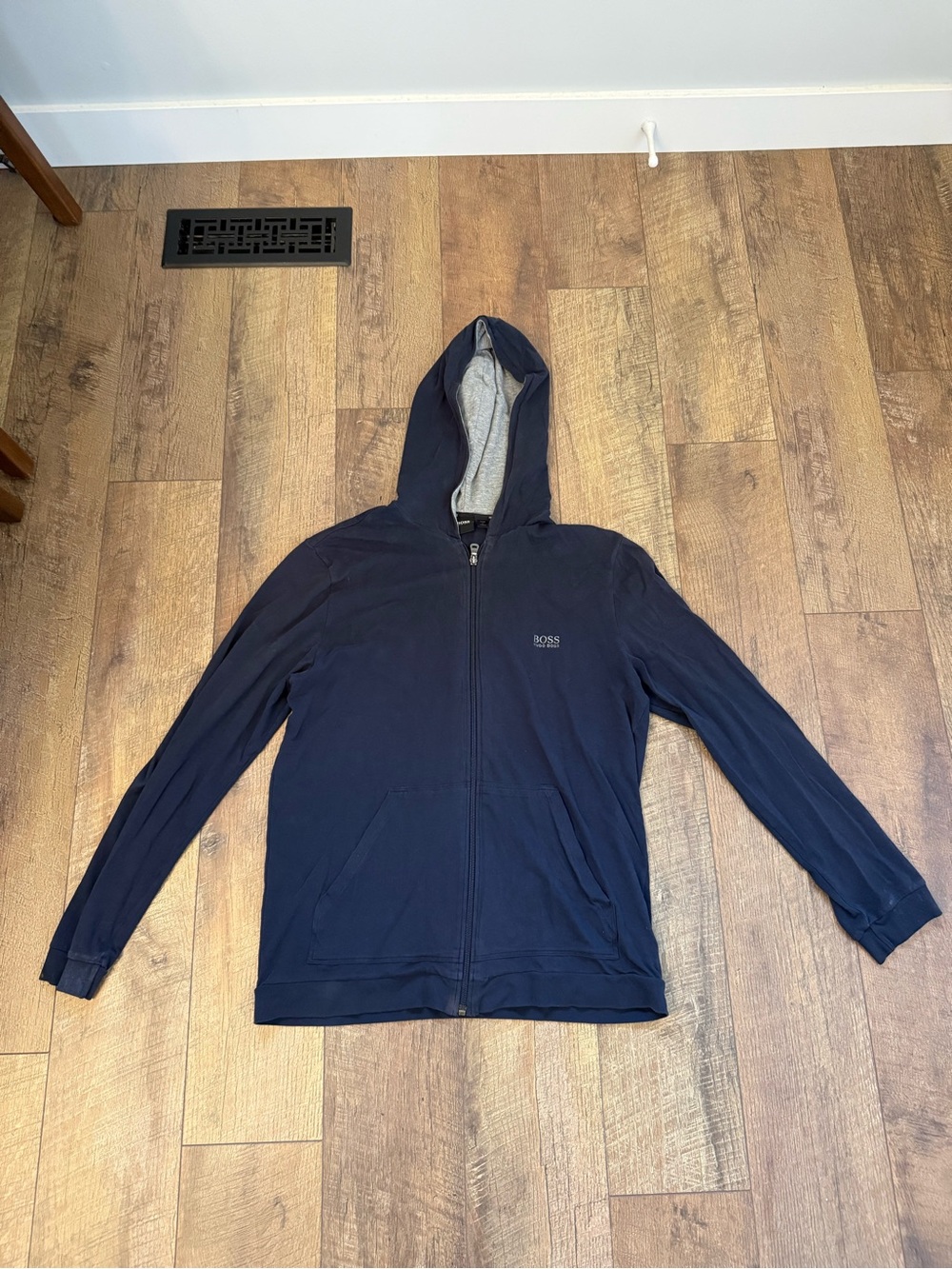 Hugo Boss Navy Zip-Up Hoodie with Gray Hood Lining